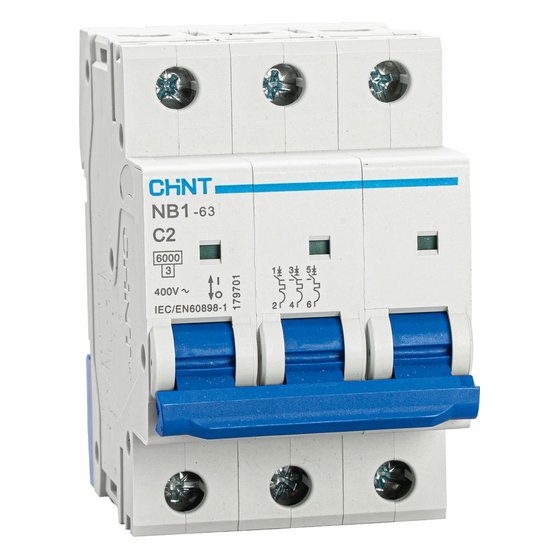 Автоматический выключатель NB1-63 3P 2A 6кА х-ка C (DB) Chint