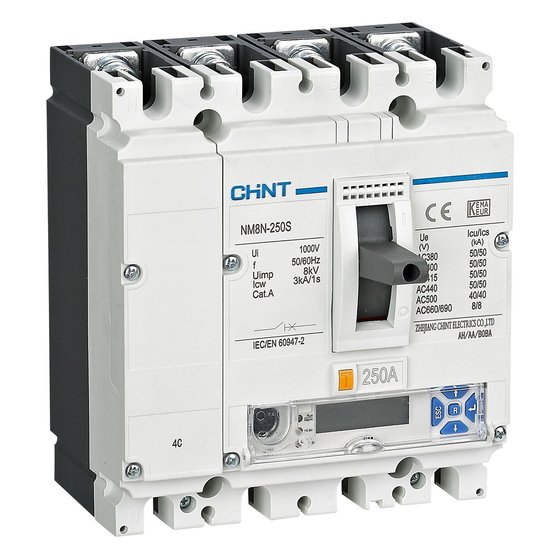 Автоматический выключатель NM8N-250S EM 4P 250А 50кА с электр. расцепителем, LCD Chint