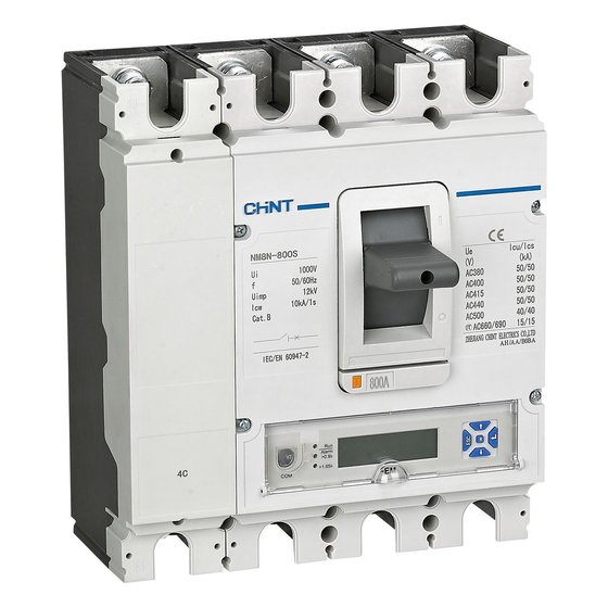 Автоматический выключатель NM8N-800S EM 4P 800А 50кА с электр. расцепителем, LCD Chint