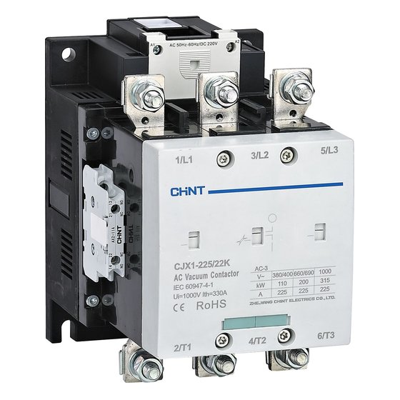 Контактор вакуумный CJX1-225/22K 225А(АС3) 2НО+2НЗ AC/DC 110В 50/60Гц Chint