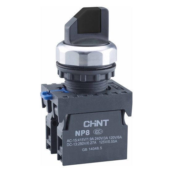 Переключатель без подсветки NP8-10X/222, 2 положения самовозв. 90град, черный, 1НО, IP65 Chint
