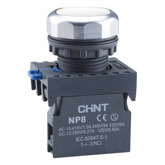 Кнопка упр. NP8-01BND/3 подствет., самовозв., зеленый, AC110-230В(LED), 1НЗ, IP65 Chint