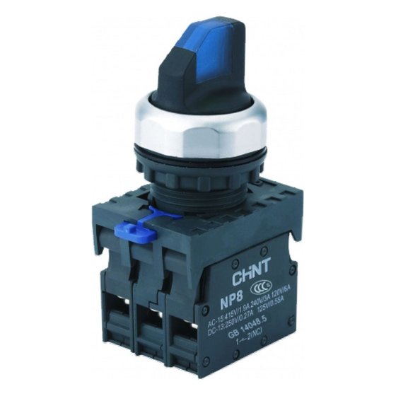 Переключатель подсвет. NP8-20XD/315, 3 полож. фикс., синий, AC110-230В(LED), 2НО, IP65 Chint