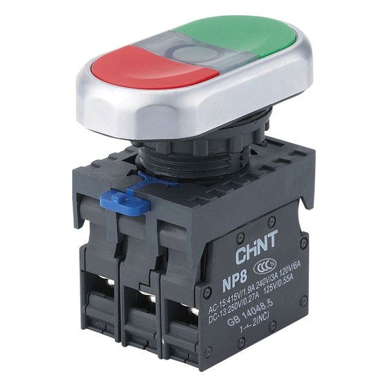 Двойная, кнопка NP8-20SD/6 синий AC110-230В(LED), 2НO, IP65 Chint