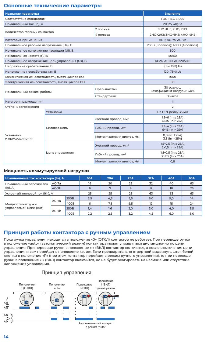 Модульные контакторы Chint серии NCH8-M: Технические параметры контакторов NCH8-M, мощность коммутируемой нагрузки и принцип управления положениями ручки